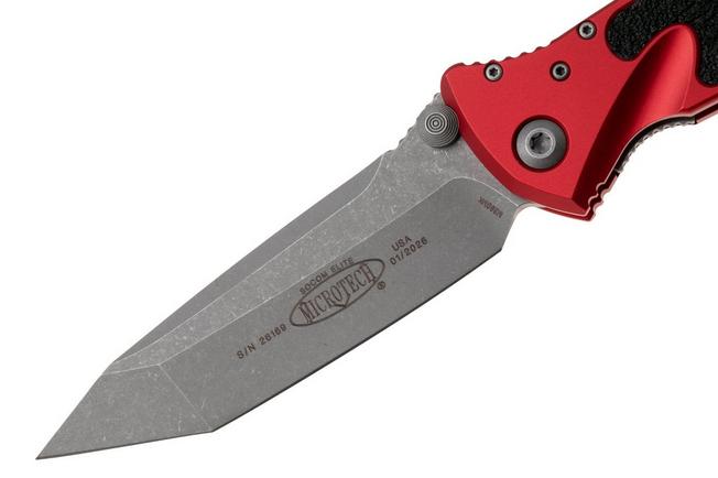 Afbeelding voor Microtech Socom Elite 161-10APRD, Apocalyptic Stonewashed M390MK Tanto, Red Aluminium, zakmes