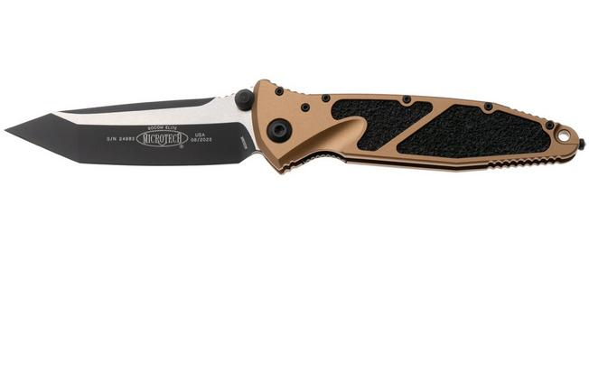 Afbeelding voor Microtech Socom Elite 161-1TA, Two Tone Black M390MK Tanto, Tan Aluminium, zakmes