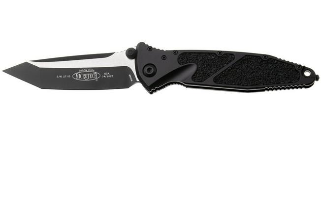 Afbeelding voor Microtech Socom Elite 161-1T, Two Tone Black M390 Tanto, Black Aluminium zakmes