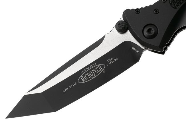 Afbeelding voor Microtech Socom Elite 161-1T, Two Tone Black M390 Tanto, Black Aluminium zakmes