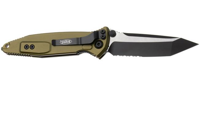 Afbeelding voor Microtech Socom Elite 161-2OD, Two Tone Black M390MK Tanto, OD Green Aluminium, deels gekarteld zakmes