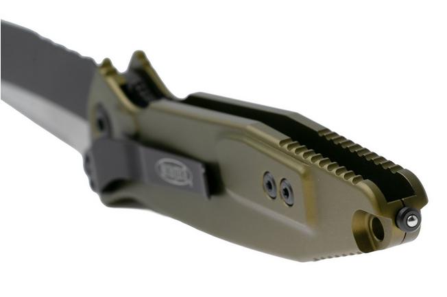 Afbeelding voor Microtech Socom Elite 161-2OD, Two Tone Black M390MK Tanto, OD Green Aluminium, deels gekarteld zakmes