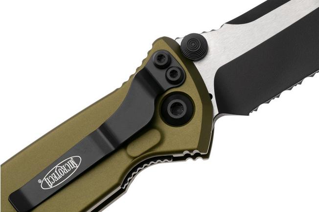 Afbeelding voor Microtech Socom Elite 161-2OD, Two Tone Black M390MK Tanto, OD Green Aluminium, deels gekarteld zakmes