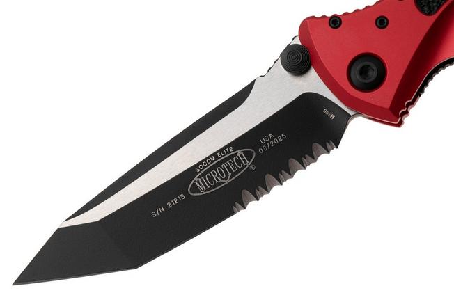 Afbeelding voor Microtech Socom Elite 161-2RD, Two Tone Black M390 Tanto, Red Aluminium, deels gekarteld zakmes