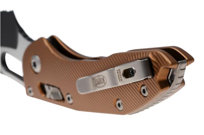 Bild für Microtech Stitch 169RL-2FLTA, Black Two Tone M390MK, Fluted Tan Aluminum, Teil-Wellenschliff Taschenmesser, Borka Blades Design