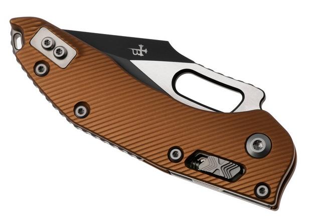 Bild für Microtech Stitch 169RL-2FLTA, Black Two Tone M390MK, Fluted Tan Aluminum, Teil-Wellenschliff Taschenmesser, Borka Blades Design