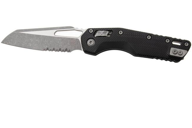 Afbeelding voor Microtech MSI Standard Issue 210-11APFLGTBK, Apocalyptic Stonewashed M390MK, Black Fluted G10, partly serrated zakmes