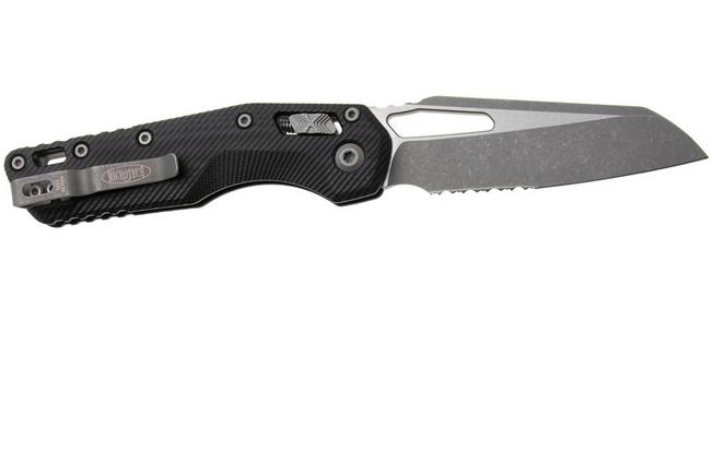 Afbeelding voor Microtech MSI Standard Issue 210-11APFLGTBK, Apocalyptic Stonewashed M390MK, Black Fluted G10, partly serrated zakmes