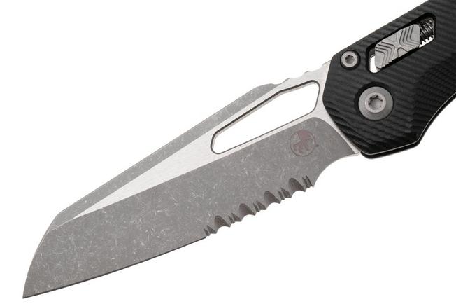 Afbeelding voor Microtech MSI Standard Issue 210-11APFLGTBK, Apocalyptic Stonewashed M390MK, Black Fluted G10, partly serrated zakmes