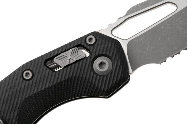 Afbeelding voor Microtech MSI Standard Issue 210-11APFLGTBK, Apocalyptic Stonewashed M390MK, Black Fluted G10, partly serrated zakmes