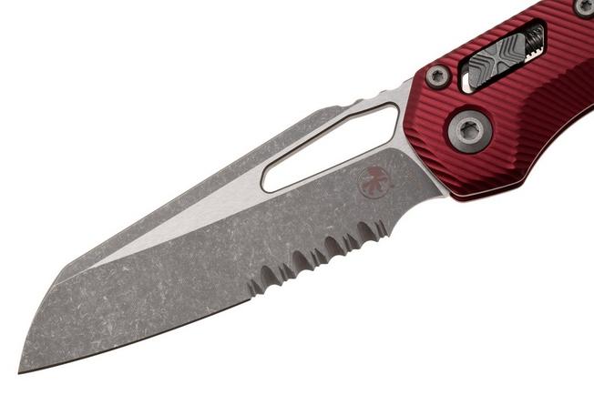 Afbeelding voor Microtech MSI Standard Issue 210-11APFLMR, Apocalyptic Stonewashed M390MK, Merlot Fluted Aluminium, partly serrated zakmes