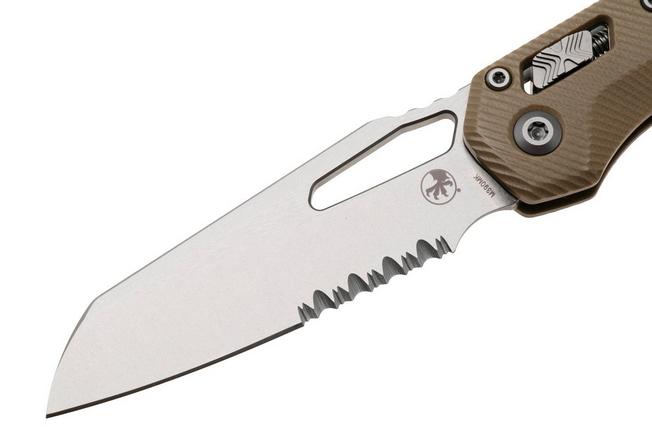Afbeelding voor Microtech MSI Standard Issue 210-11FLGTTA, Stonewashed M390MK, Fluted Tan G10, partial serrated zakmes