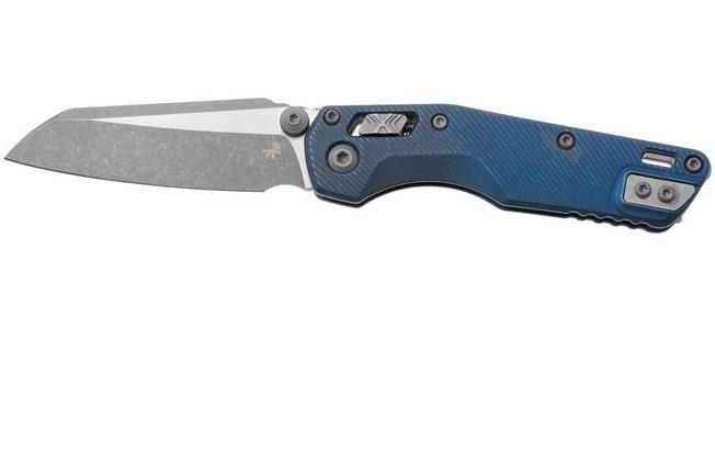 Afbeelding voor Microtech Marfione Select MSI Standard Issue Mini 210M-10APFLMS2, Apocalyptic Stonewashed M390MK, Fluted Antique Blue Titanium, Blue Accents, zakmes