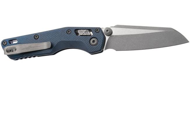 Afbeelding voor Microtech Marfione Select MSI Standard Issue Mini 210M-10APFLMS2, Apocalyptic Stonewashed M390MK, Fluted Antique Blue Titanium, Blue Accents, zakmes