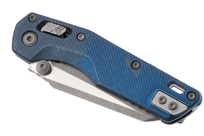 Afbeelding voor Microtech Marfione Select MSI Standard Issue Mini 210M-10APFLMS2, Apocalyptic Stonewashed M390MK, Fluted Antique Blue Titanium, Blue Accents, zakmes