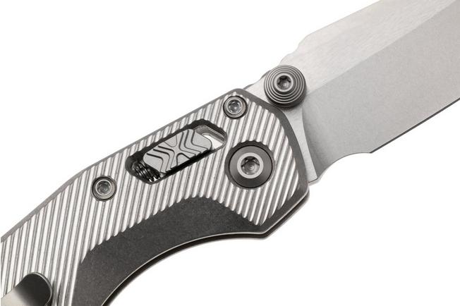 Afbeelding voor Microtech Marfione Select MSI Standard Issue Mini 210M-10FLMS3, Stonewashed M390MK, Fluted Titanium, Blue Accents, zakmes, Tony Marfione design