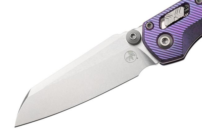 Afbeelding voor Microtech Marfione Select MSI Standard Issue Mini 210M-10FLMS6, Stonewashed M390MK, Fluted Purple Haze Titanium, Purple Accents, zakmes