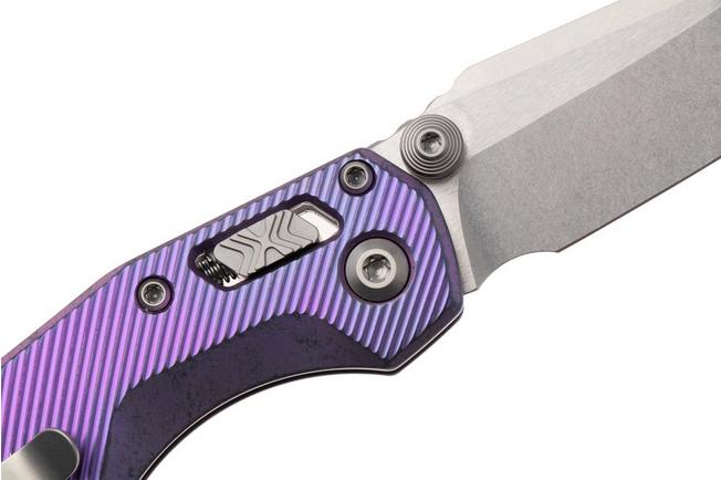 Afbeelding voor Microtech Marfione Select MSI Standard Issue Mini 210M-10FLMS6, Stonewashed M390MK, Fluted Purple Haze Titanium, Purple Accents, zakmes