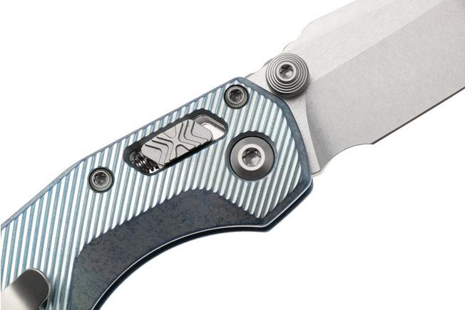 Afbeelding voor Microtech Marfione Select MSI Standard Issue Mini 210M-10FLMS7, Stonewashed M390MK, Fluted Ice Blue Titanium, Blue Accents, zakmes