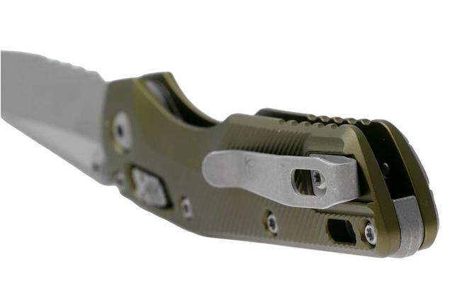 Afbeelding voor Microtech MSI Standard Issue Mini 210M-11APFLOD, Apocalyptic Stonewashed M390MK, Fluted OD Green Aluminium, deels gekarteld zakmes
