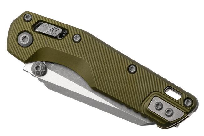 Afbeelding voor Microtech MSI Standard Issue Mini 210M-11APFLOD, Apocalyptic Stonewashed M390MK, Fluted OD Green Aluminium, deels gekarteld zakmes