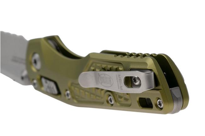 Afbeelding voor Microtech MSI Standard Issue Mini 210M-11FROD, Stonewashed M390MK, OD Green Frag Aluminium, deels gekarteld zakmes