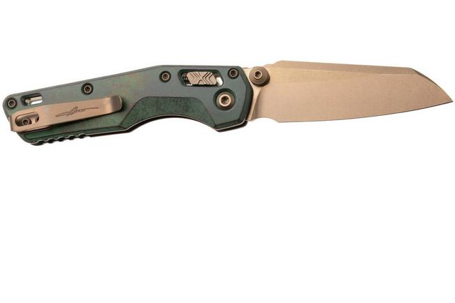 Afbeelding voor Microtech Marfione Select MSI Standard Issue Mini 210M-13MS2, Bronzed Stonewashed M390MK, Slab Antique Green Titanium, Bronze Accents, zakmes