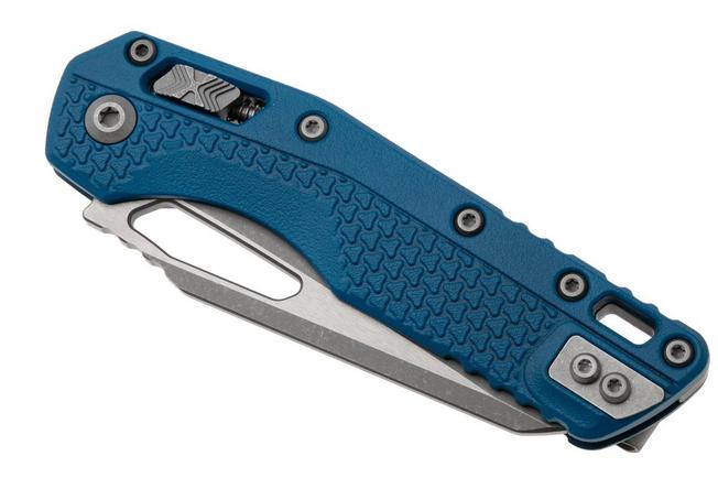 Afbeelding voor Microtech MSI Standard Issue 210T-11APPMCBL, Apocalyptic Stonewashed M390MK, Blue Polymer, partly serrated zakmes