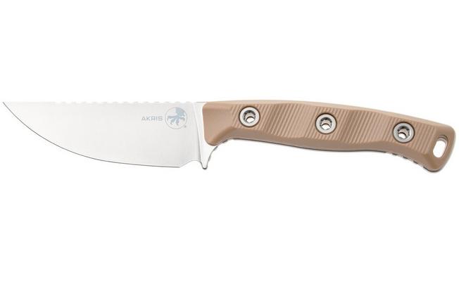 Afbeelding voor Microtech Akris 95-10DE-1, Stonewashed Böhler M390MK, Dark Earth G10, jachtmes, Dark Chocolate leren schede