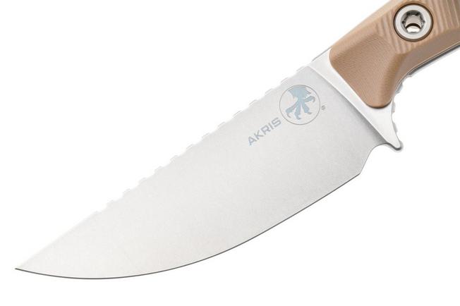 Afbeelding voor Microtech Akris 95-10DE-1, Stonewashed Böhler M390MK, Dark Earth G10, jachtmes, Dark Chocolate leren schede