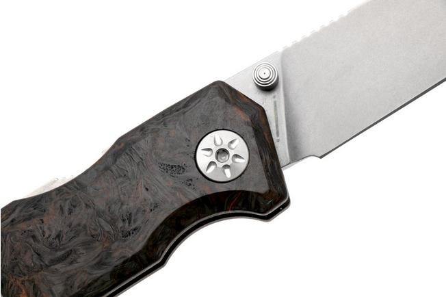 Afbeelding voor Maserin Pulse 631/FCA Stonewashed CPM MagnaCut, Dark Matter Orange/Black FatCarbon zakmes, Igor Bortolussi design