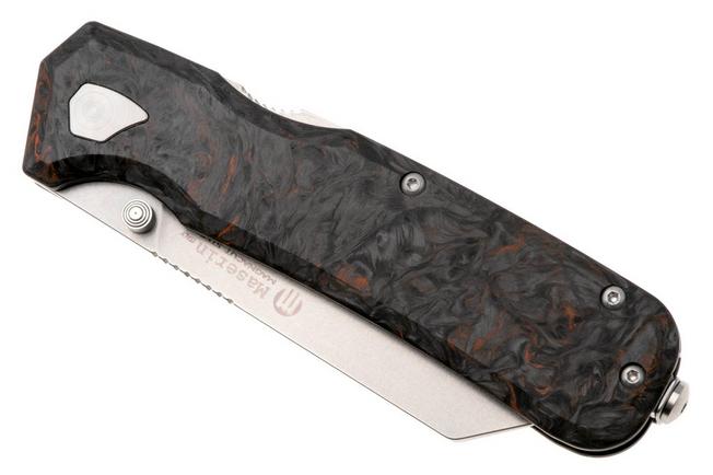 Afbeelding voor Maserin Pulse 631/FCA Stonewashed CPM MagnaCut, Dark Matter Orange/Black FatCarbon zakmes, Igor Bortolussi design