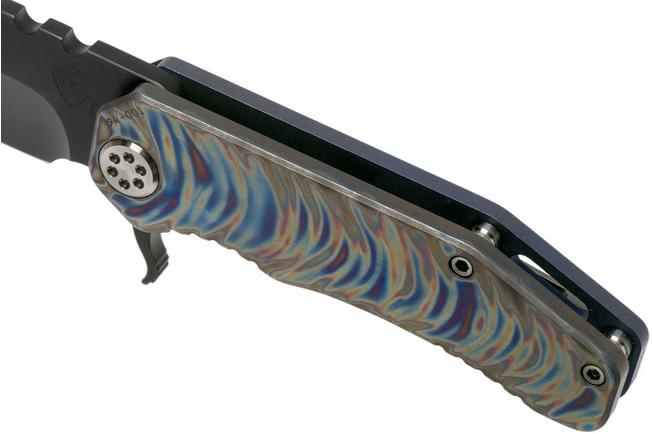 Imagen para Medford 187F Flipper Faced & Flamed Tsunami Ti, Blue Spring, PVD Black D2, navaja