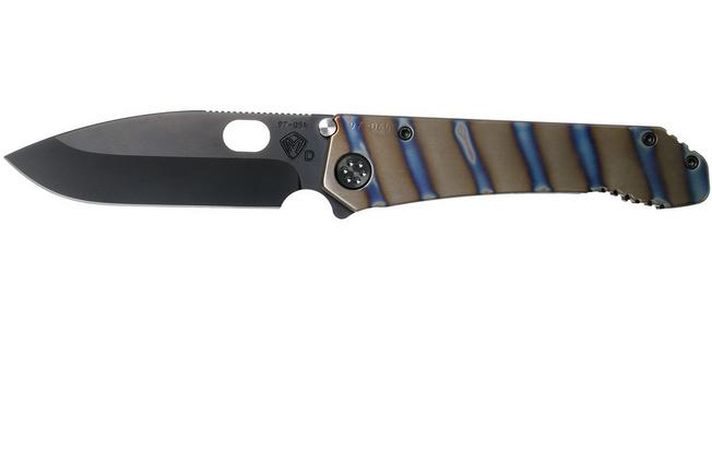 Afbeelding voor Medford 187DP Drop Point, Faced Flamed Tiger Stripe Ti, PVD Black D2, zakmes