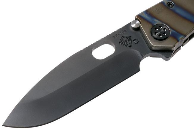 Afbeelding voor Medford 187DP Drop Point, Faced Flamed Tiger Stripe Ti, PVD Black D2, zakmes
