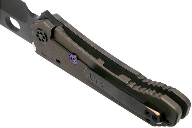 Afbeelding voor Medford 187DP Drop Point, Faced Flamed Tiger Stripe Ti, PVD Black D2, zakmes