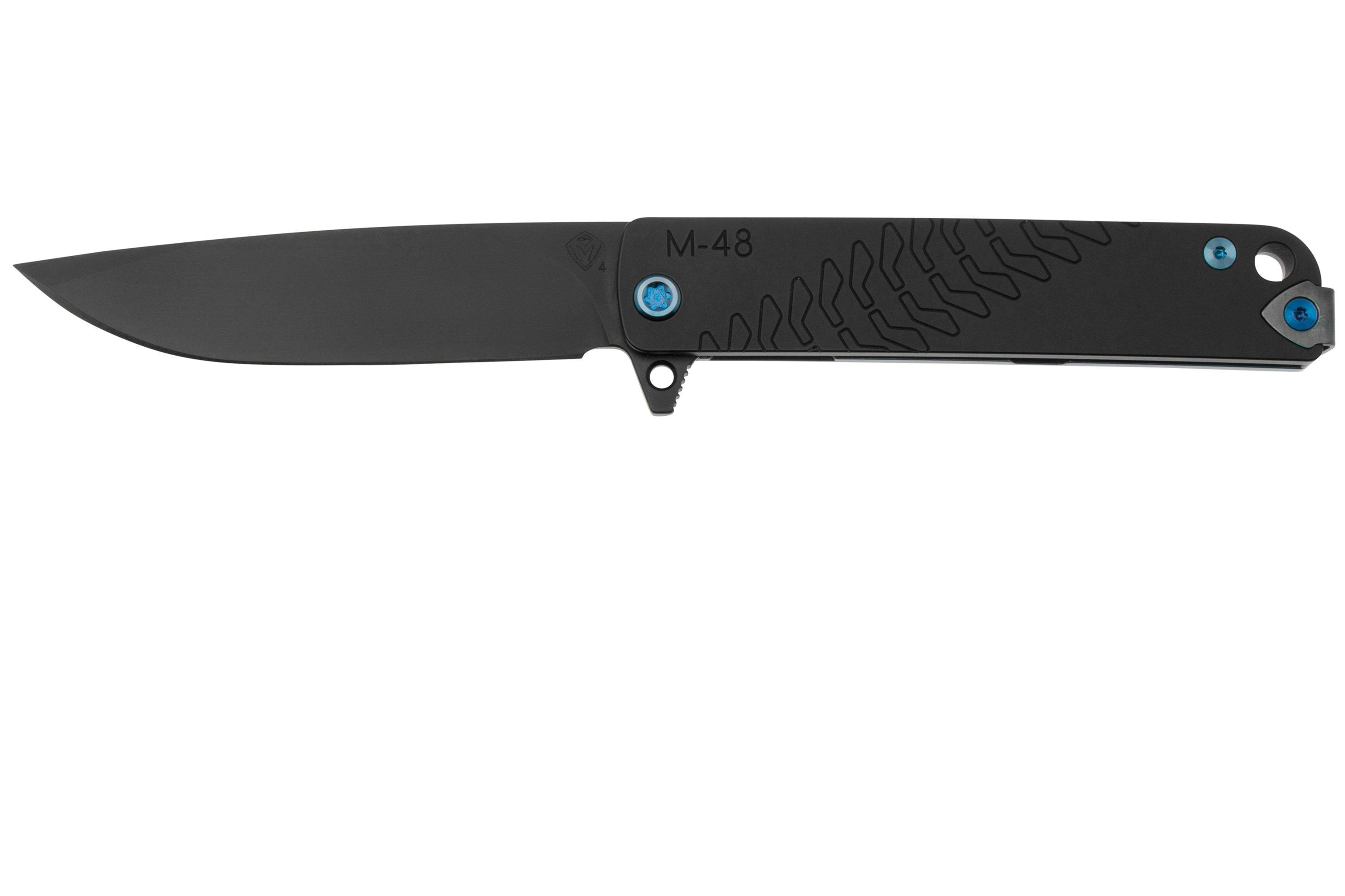 Medford M-48, S45VN PVD Droppoint, Black Handle, Blue Spring, Blue