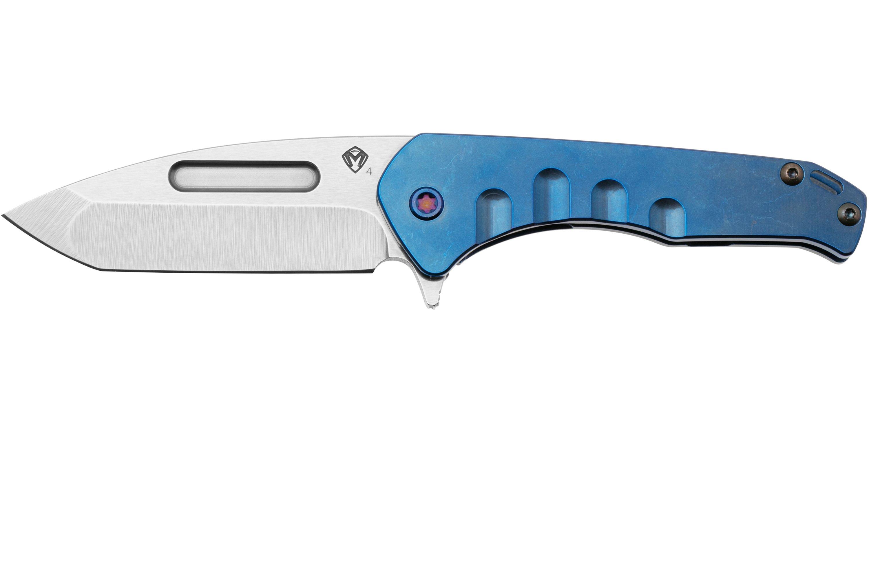 Medford Praetorian Slim Flipper S45VN Tumbled Tanto Blade, Blue Handle ...