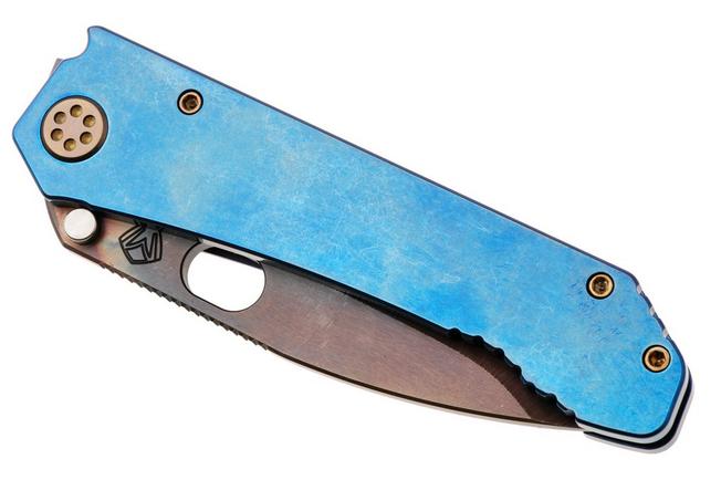 Afbeelding voor Medford 187 DP-D2 Vulcan Drop Point Blade, Blue Titanium Handle, Bronze Hardware and Pocket Clip, zakmes