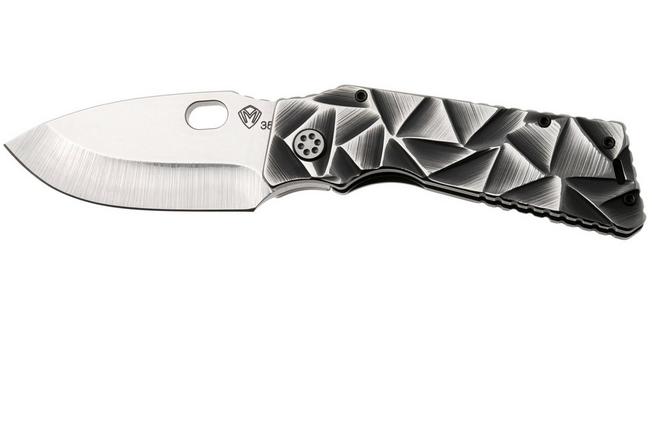 Afbeelding voor Medford Fat Daddy Polished Tumbled S35VN Blade, Black w/Silver Stained Glass Titanium Handle, Black w/Silver Hardware and Clip, zakmes