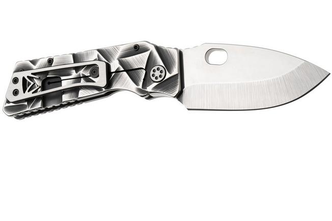 Afbeelding voor Medford Fat Daddy Polished Tumbled S35VN Blade, Black w/Silver Stained Glass Titanium Handle, Black w/Silver Hardware and Clip, zakmes