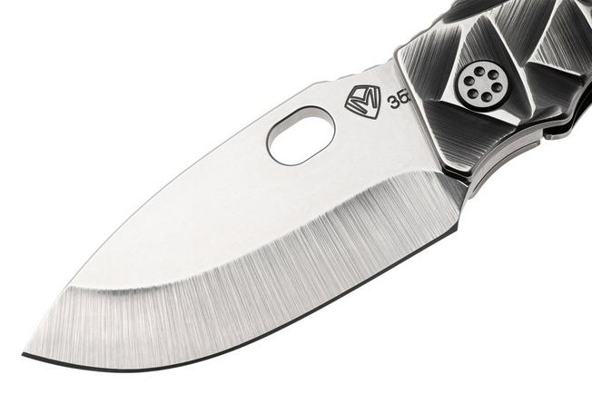 Afbeelding voor Medford Fat Daddy Polished Tumbled S35VN Blade, Black w/Silver Stained Glass Titanium Handle, Black w/Silver Hardware and Clip, zakmes