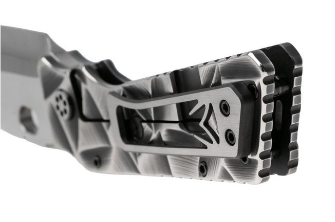 Afbeelding voor Medford Fat Daddy Polished Tumbled S35VN Blade, Black w/Silver Stained Glass Titanium Handle, Black w/Silver Hardware and Clip, zakmes