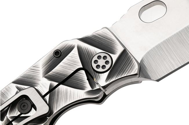 Afbeelding voor Medford Fat Daddy Polished Tumbled S35VN Blade, Black w/Silver Stained Glass Titanium Handle, Black w/Silver Hardware and Clip, zakmes