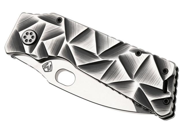 Afbeelding voor Medford Fat Daddy Polished Tumbled S35VN Blade, Black w/Silver Stained Glass Titanium Handle, Black w/Silver Hardware and Clip, zakmes