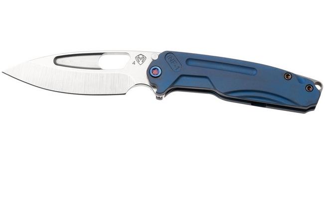 Afbeelding voor Medford Infraction 26-IN-01, Tumbled S45VN, Blue Titanium Handle, Flamed Hardware zakmes