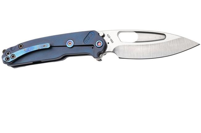 Afbeelding voor Medford Infraction 26-IN-01, Tumbled S45VN, Blue Titanium Handle, Flamed Hardware zakmes