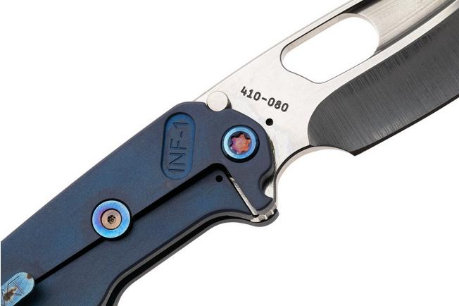 Afbeelding voor Medford Infraction 26-IN-01, Tumbled S45VN, Blue Titanium Handle, Flamed Hardware zakmes