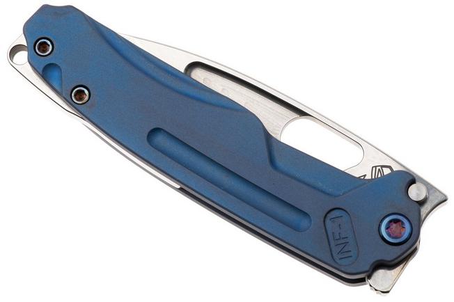 Afbeelding voor Medford Infraction 26-IN-01, Tumbled S45VN, Blue Titanium Handle, Flamed Hardware zakmes