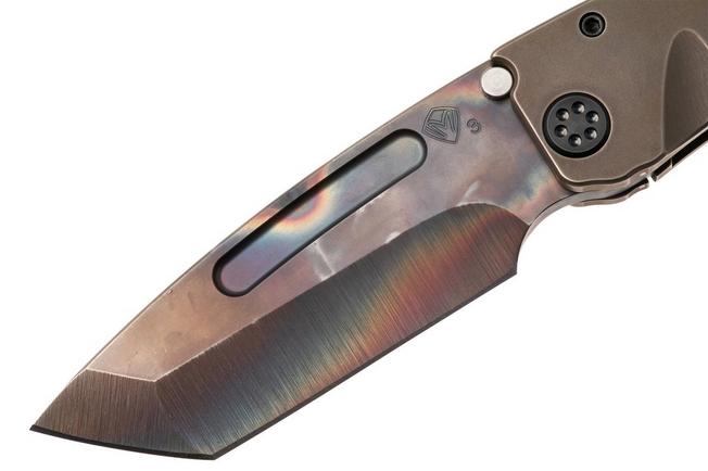 Afbeelding voor Medford Marauder 26-MA-01, Vulcan CPM 3V Tanto, OS Bronze Titanium, Black Hardware, zakmes